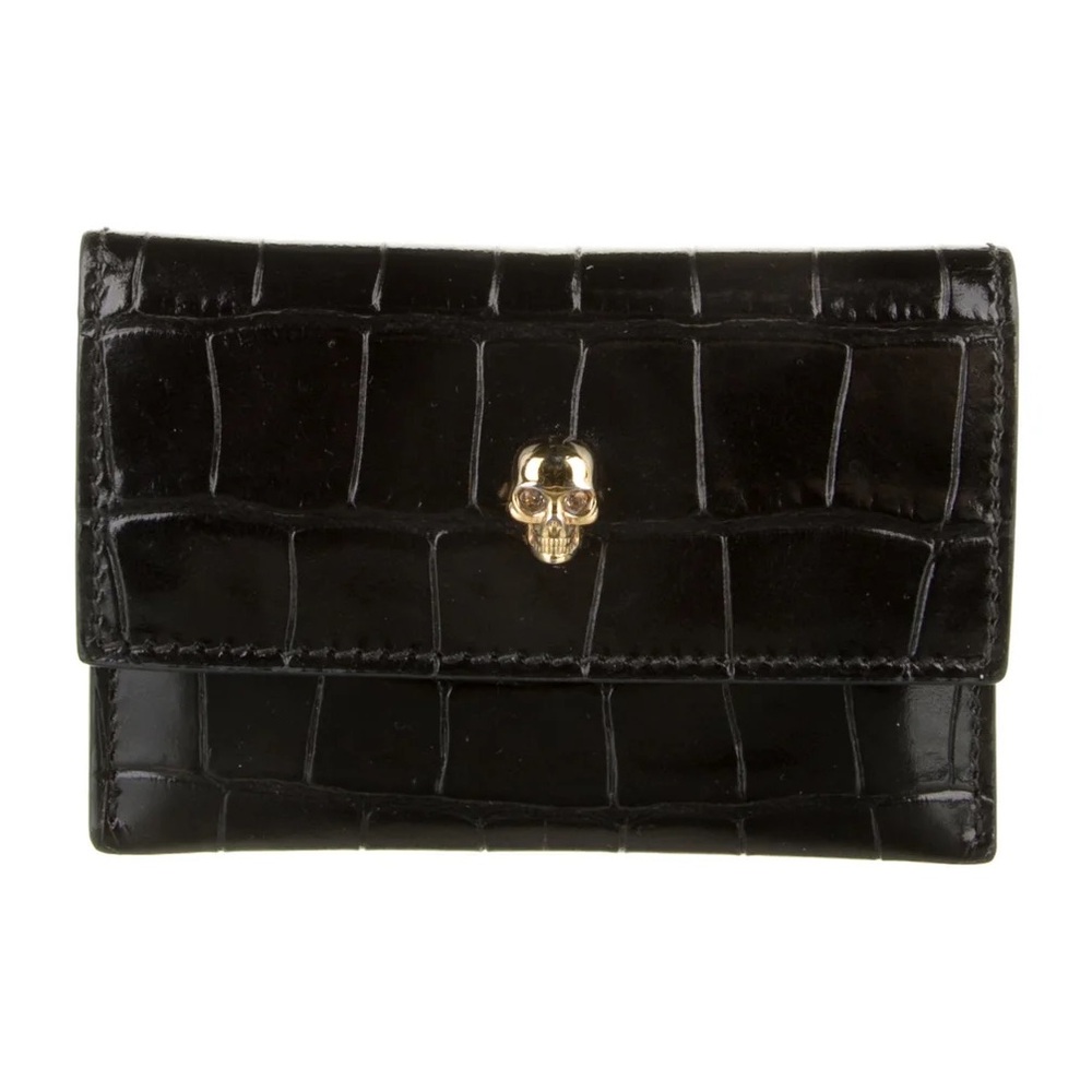 Alexander McQueen Black Card Holder with Gold Skull
